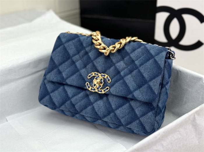 Chanel 19 Flap Bag Denim Gold-Tone Blue High