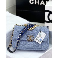 Chanel 19 Flap Bag Tweed Gold-Tone Blue High