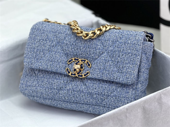 Chanel 19 Flap Bag Tweed Gold-Tone Blue High