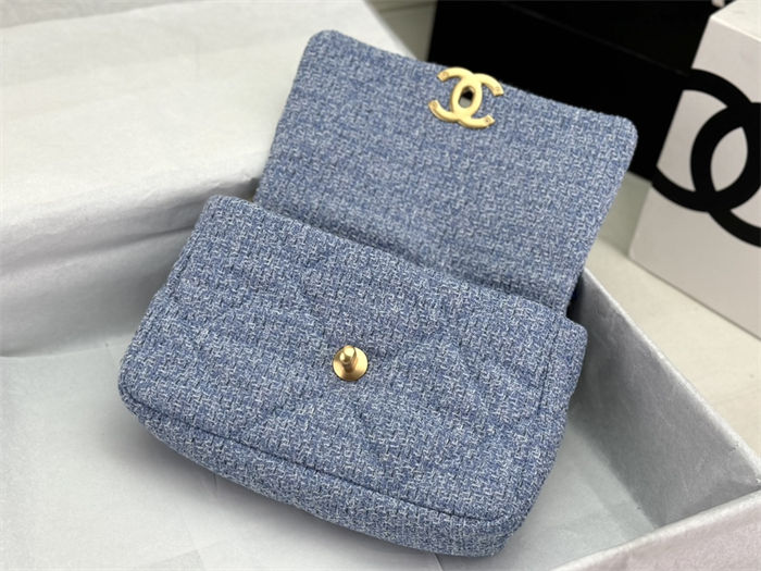 Chanel 19 Flap Bag Tweed Gold-Tone Blue High