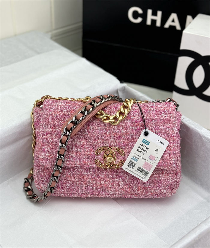 Chanel 19 Flap Bag Tweed Gold-Tone Pink High