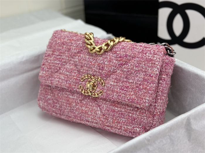 Chanel 19 Flap Bag Tweed Gold-Tone Pink High