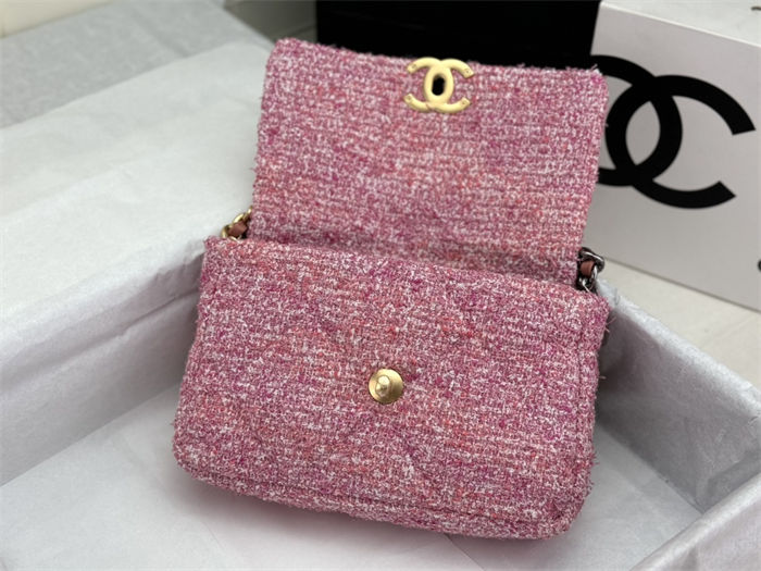 Chanel 19 Flap Bag Tweed Gold-Tone Pink High