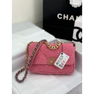 Chanel 19 Flap Bag Tweed Gold-Tone Rose-Pink High