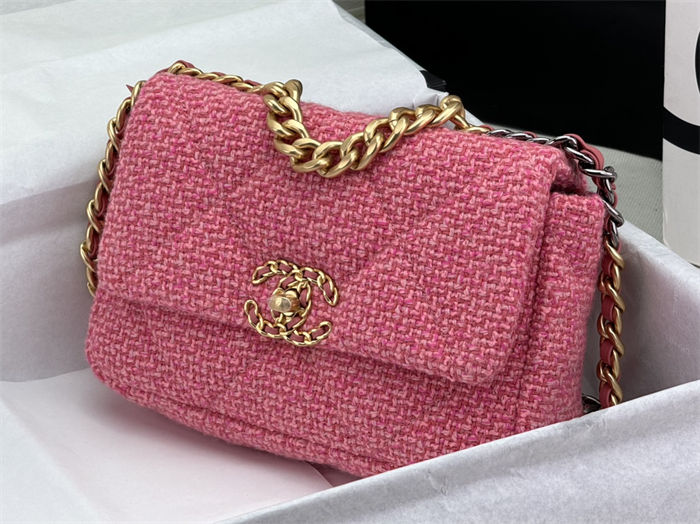 Chanel 19 Flap Bag Tweed Gold-Tone Rose-Pink High