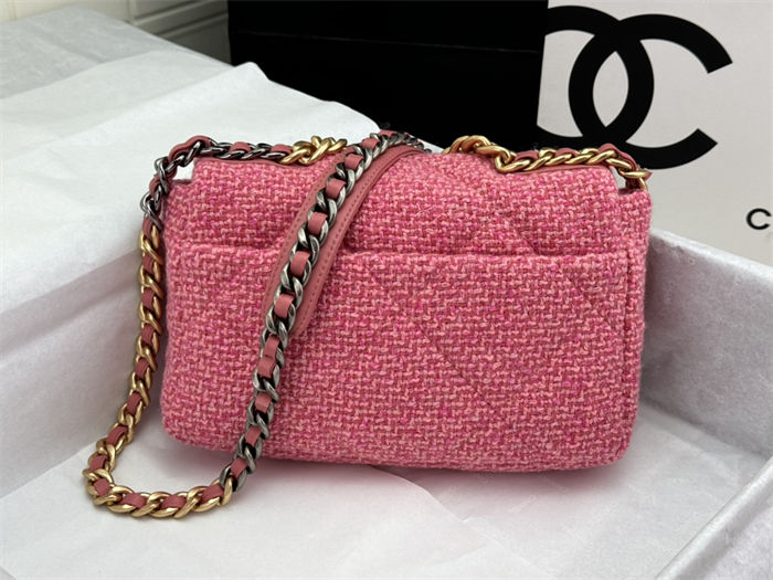 Chanel 19 Flap Bag Tweed Gold-Tone Rose-Pink High