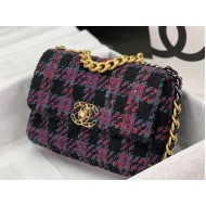 Chanel 19 Flap Bag Tweed Gold-Tone Black-Fuchsia High