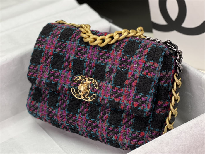 Chanel 19 Flap Bag Tweed Gold-Tone Black-Fuchsia High