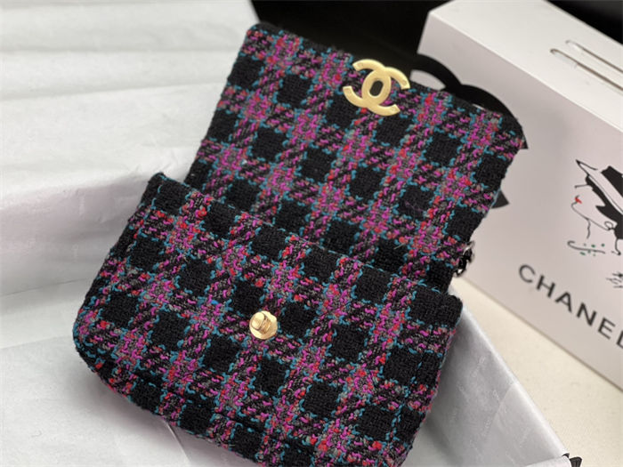 Chanel 19 Flap Bag Tweed Gold-Tone Black-Fuchsia High