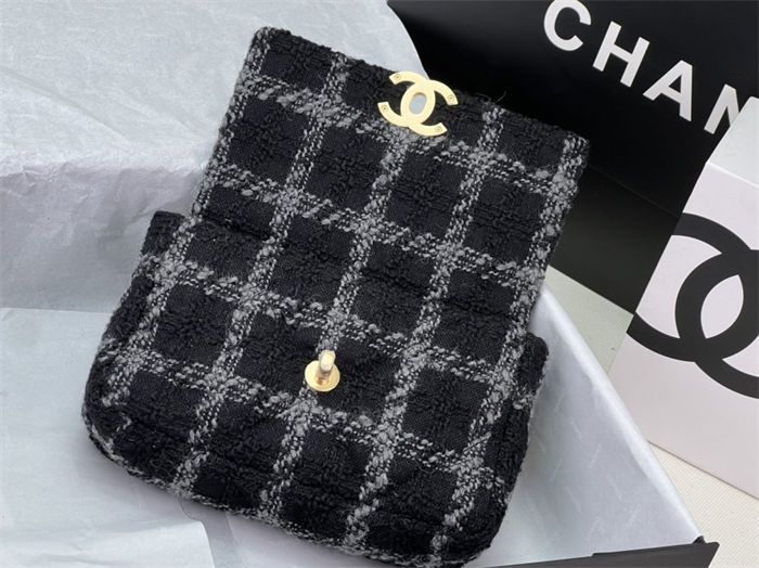 Chanel 19 Flap Bag Tweed Gold-Tone Black-Grey High