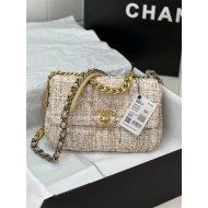 Chanel 19 Flap Bag Tweed Gold-Tone Beige High