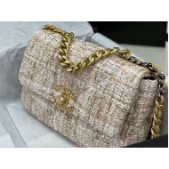 Chanel 19 Flap Bag Tweed Gold-Tone Beige High