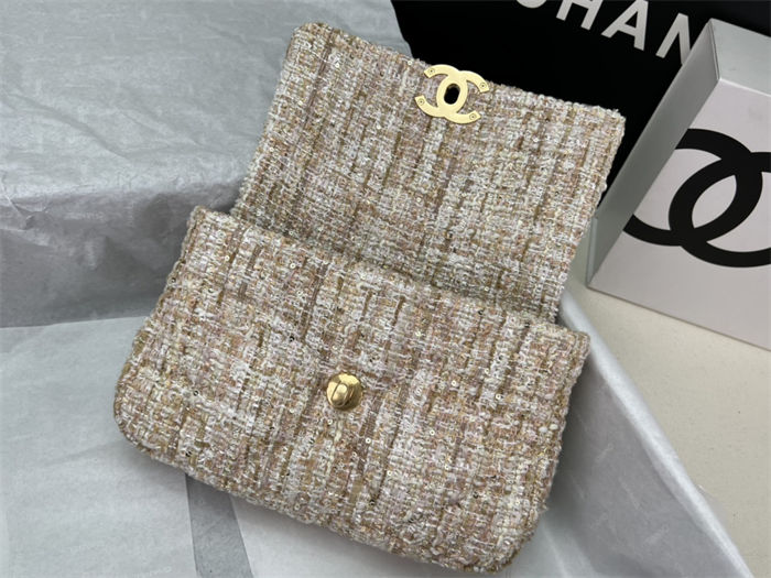 Chanel 19 Flap Bag Tweed Gold-Tone Beige High