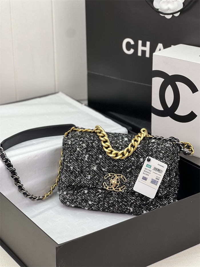 Chanel 19 Flap Bag Tweed Gold-Tone Grey High