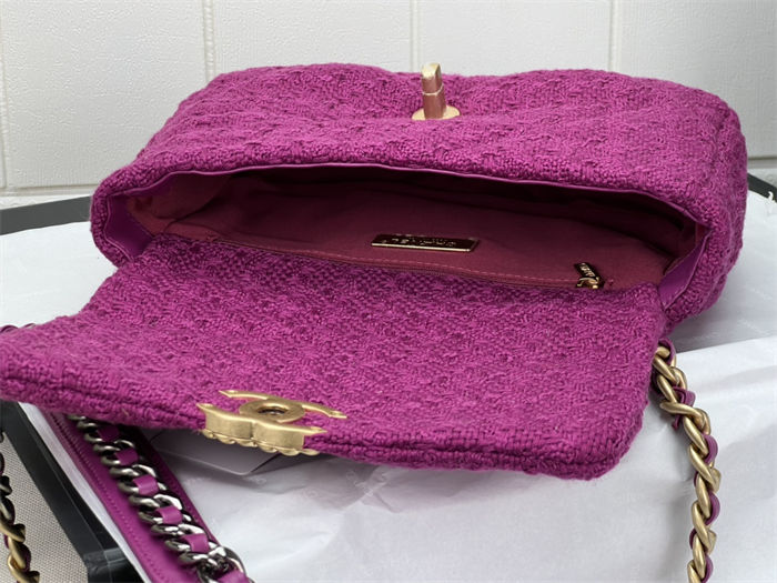 Chanel 19 Flap Bag Tweed Gold-Tone Fuchsia High