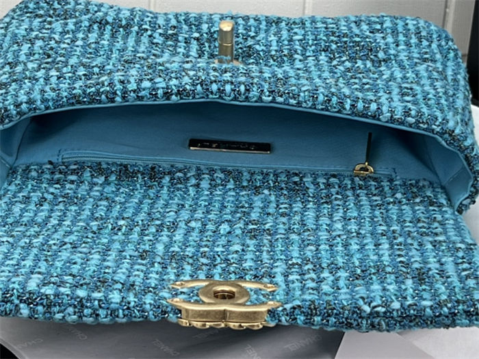 Chanel 19 Flap Bag Tweed Gold-Tone Blue High