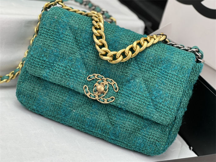 Chanel 19 Flap Bag Tweed Gold-Tone Green High