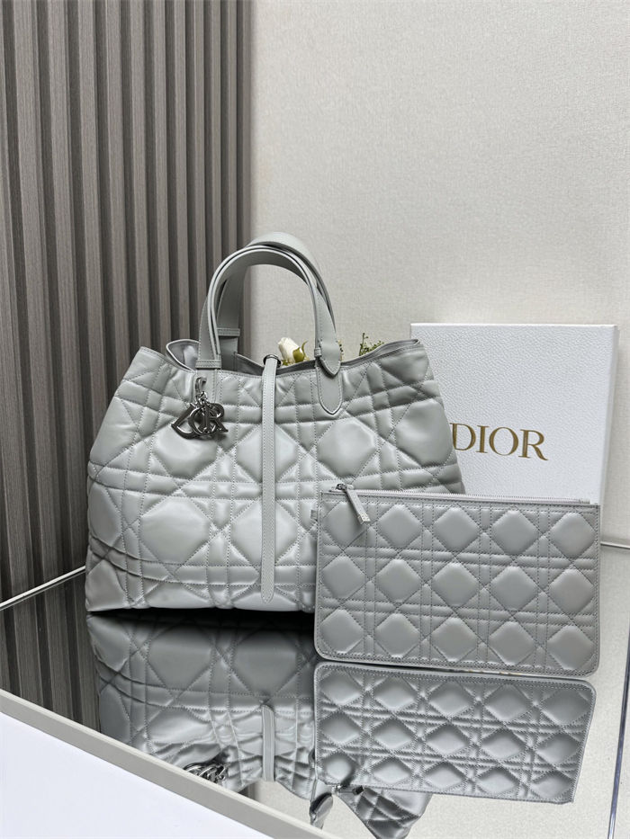 DIOR TOUJOURS BAG LARGE Macrocannage Calfskin Grey High