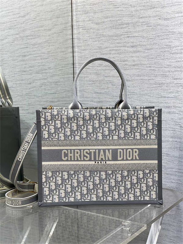 MEDIUM Dior BOOK TOTE Dior Oblique Embroidery Grey With Strap High