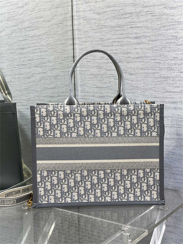 MEDIUM Dior BOOK TOTE Dior Oblique Embroidery Grey With Strap High