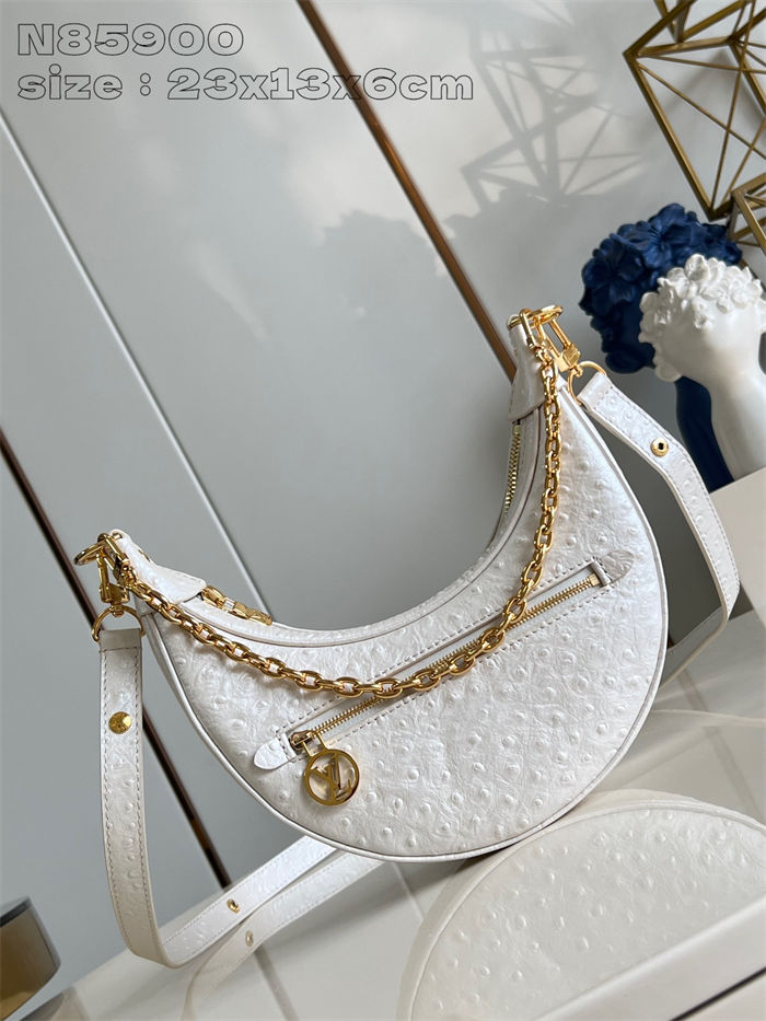 Louis Vuitton LOOP Handbag Ostrich leather N85900 White High