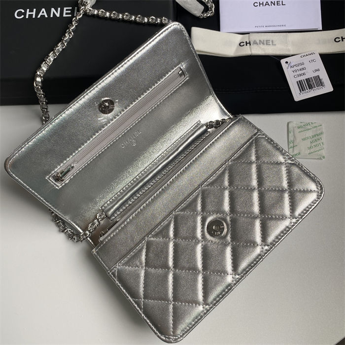 Classic Wallet on Chain AP0250 Lambskin Silver B