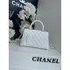 SMALL FLAP BAG WITH TOP HANDLE Grained Calfskin White Gold Metal High