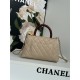 SMALL FLAP BAG WITH TOP HANDLE Grained Calfskin Beige Gold Metal High