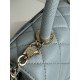 SMALL FLAP BAG WITH TOP HANDLE Grained Calfskin Blue-binding Gold Metal High