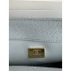 SMALL FLAP BAG WITH TOP HANDLE Grained Calfskin Blue-binding Gold Metal High