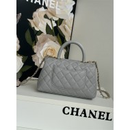 SMALL FLAP BAG WITH TOP HANDLE Grained Calfskin Grey-binding Gold Metal High