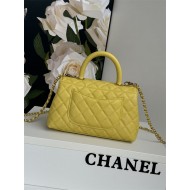 SMALL FLAP BAG WITH TOP HANDLE Grained Calfskin Yellow-binding Gold Metal High