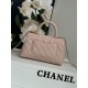 SMALL FLAP BAG WITH TOP HANDLE Grained Calfskin Pink-binding Gold Metal High