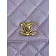 SMALL FLAP BAG WITH TOP HANDLE Grained Calfskin Purple-binding Gold Metal High