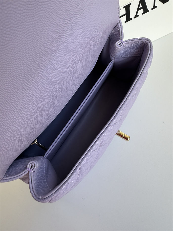 SMALL FLAP BAG WITH TOP HANDLE Grained Calfskin Purple-binding Gold Metal High