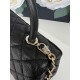 SMALL FLAP BAG WITH TOP HANDLE Grained Calfskin Black-binding Gold Metal High