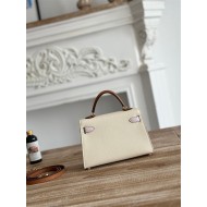 Hermes Kelly Mini II Bag Epsom Leather WAX-Bicolor Craie/Rose Sheherazade/Gold High