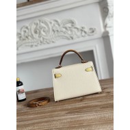 Hermes Kelly Mini II Bag Epsom Leather WAX-Bicolor Craie/Jaune Poussin/Sesame High