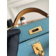 Hermes Kelly Mini II Bag Epsom Leather WAX-Bicolor Denim Fonce/Ecorce/Sesame High