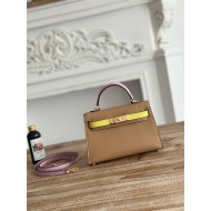 Hermes Kelly Mini II Bag Epsom Leather WAX-Bicolor Chai/Lime/Mauve Sylvestre High