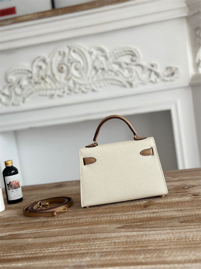 Hermes Kelly Mini II Bag Epsom Leather WAX-Bicolor Craie/Chai High