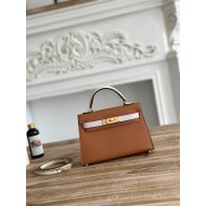 Hermes Kelly Mini II Bag Epsom Leather WAX-Bicolor Gold/Rose Sheherazade/Craie High