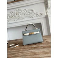 Hermes Kelly Mini II Bag Epsom Leather WAX-Bicolor Gris Glacier/Craie High