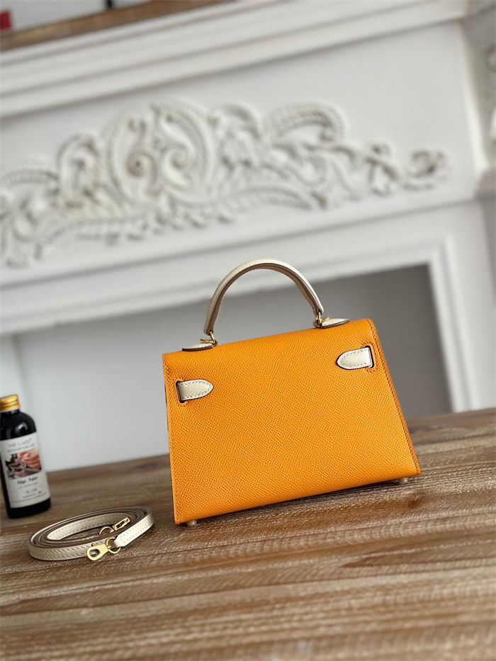 Hermes Kelly Mini II Bag Epsom Leather WAX-Bicolor Jaune d'Or/Craie High