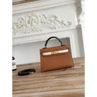 Hermes Kelly Mini II Bag Epsom Leather WAX-Bicolor Gold/Craie/Black High