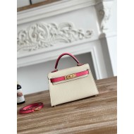 Hermes Kelly Mini II Bag Epsom Leather WAX-Bicolor Craie/Rose eLipstick High