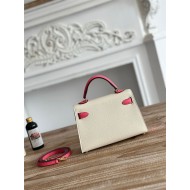 Hermes Kelly Mini II Bag Epsom Leather WAX-Bicolor Craie/Rose eLipstick High