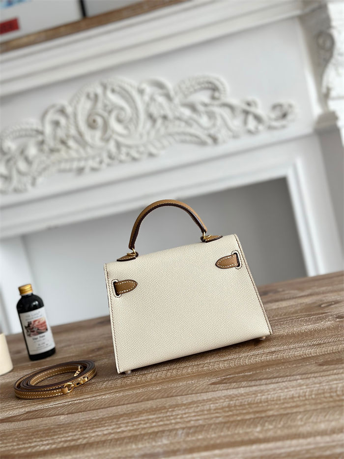 Hermes Kelly Mini II Bag Epsom Leather WAX-Bicolor Craie/Biscuit High