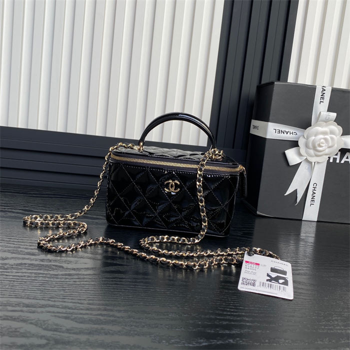 Chanel VANITY WITH CHAIN AP2199 Patent Calfskin Gold-Tone Metal Black High