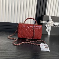 MINI FLAP BAG WITH TOP HANDLE AS2431 Patent Calfskin Gold-Tone Metal Red A